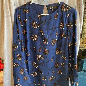 Honey Punch for Lulus Navy Floral Print Long Sleeve Shift Mini Dress XS